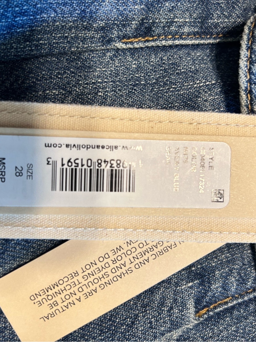 Alice + Olivia Light Blue Denim Jeans Tag Detail